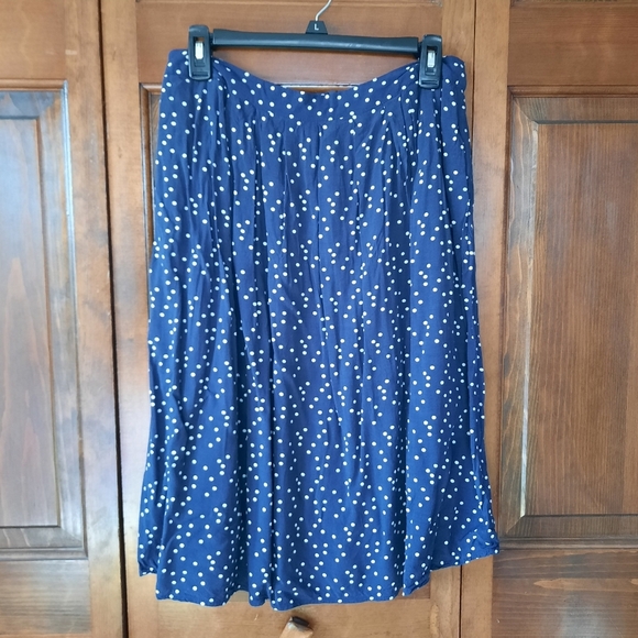 Forever 21 Navy Blue White Polka Dot Print A-line Flowy Midi Skirt Size Large - Picture 1 of 9